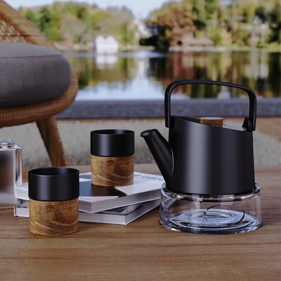 DHPO Eco-Friendly 210ml Ceramic Tea Cup - Unique Coffee Mug with Walnut Wood Bottom