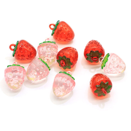 Acrylic Red Pink Artificial Craft Strawberry Cabochon Beads Kawaii 3D Fruit Keychain DIY Decoration Pendant Ornament Accessory