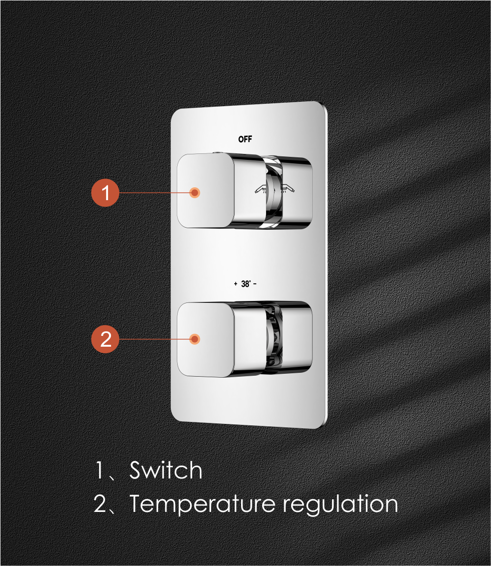 3 Functions Thermostatic Square Shower Switch Valve