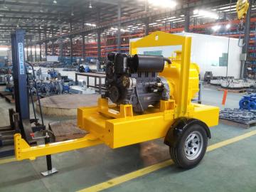 Trailer mounted trash self priming hand pump