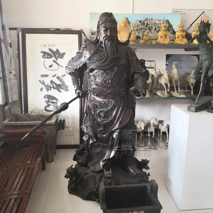 Custom decorative ancient feng shui bronze guan gong sculpture metal kwan kung statue