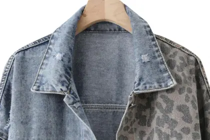Autumn Custom Leopard Patchwork Denim Jacket for Women