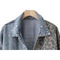 Herbst-kundenspezifische Leopard-Patchwork-Denim-Jacke für Frauen