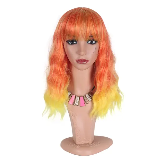 Hot Selling Artificial Adjustable Heat Resistant Natural High Quality wavy Cosplay Short Bang Synthetic Wigs For Black Women