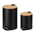 Metal Bamboo lid Trash Can