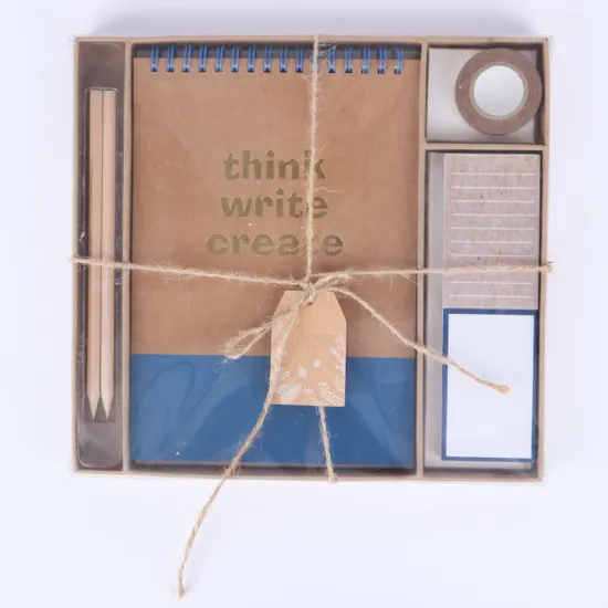 eco-friendly Office Supply Gift Set: Craft Paper Spiral Notebook & Notepads Stationery with Box