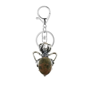 Unakite 13X18mm Cabs Antique Silver Alloy Spider Pendant Keychain