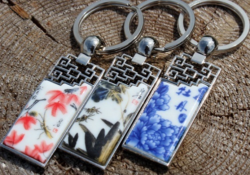 Blue and White Porcelain Keychain