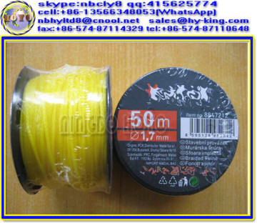 8-16 ply 1.7mm yellow hollow braid poly rope , braided pe ropes , pe hollow braid rope for sale