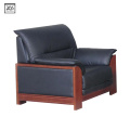 Sofá individual ejecutivo de madera maciza de cuero negro