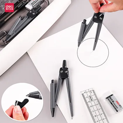 Deli 8-Piece Mathematical Geometry Set: Ruler, Protractor, Compass Drawing Tools