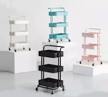 3-Layer Pink Kitchen Trolley Cart with Handle for Salon