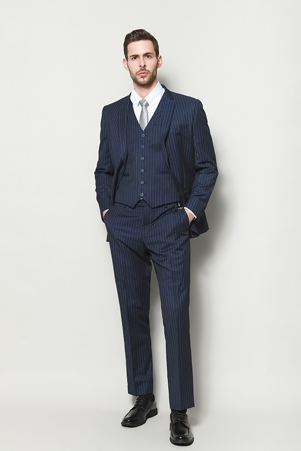 MEN'S NAVY STRIPE SLIM FIT JACKET