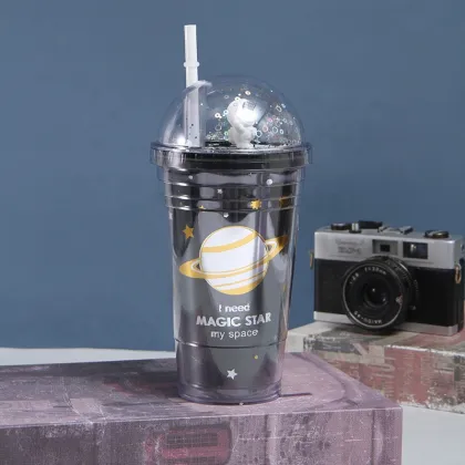 Double plastic cup Creative Planet cartoon water cup