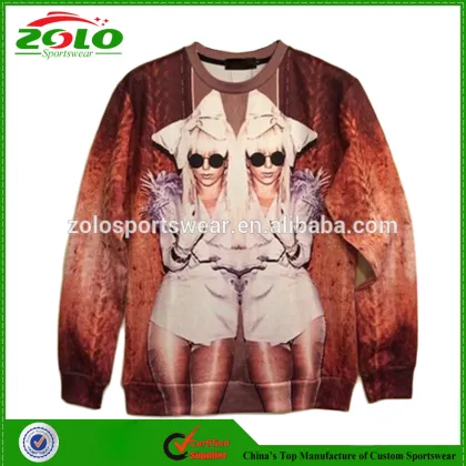Unique design custom fully dey sublimation printing american style sweatshirts