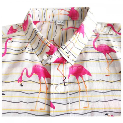 Men Casual Silk Cotton Flamingo Digital Print Shirt