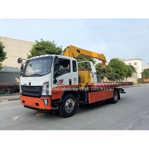 SINOTRUCK HOWO 14ft to 19ft Flatbed Wrecker Truck พร้อมเครน