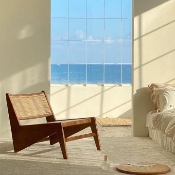 Modern Balcony Reclining Wood Leather Recliner for Living Room Leisure