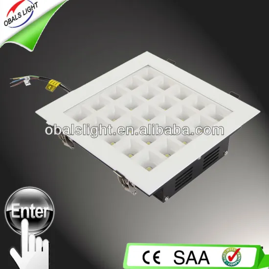 CE,RoHS approved recessed square led grille ceiling light 25w 180mm hole size for commercial