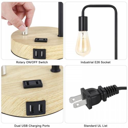 Lampe de table Edison avec ports et sorties USB