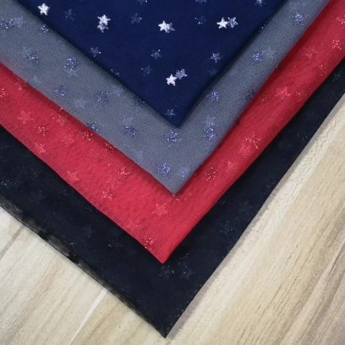 Knit Embroidery Fabric With Sequins Polyester Pentagram Glitter Lace Tulle Dress Fabric Manufactory