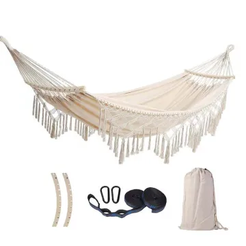 White Double Single Cotton Canvas Garden Macrame Hammock