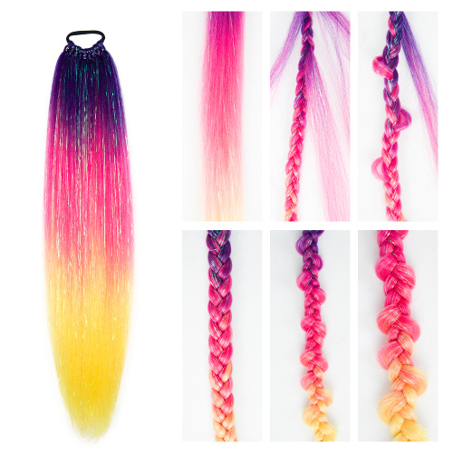 Alileader Provide Sample Long Ponytail Yaki Easy Synthetic Braiding Hair Pre Stretched Glitter Extensions Hair Tinsel