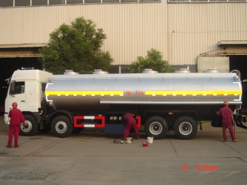 Silver - Gray Warning Oil Transport Tanker