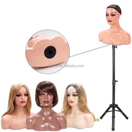 Pvc Female Mannequin Head With Shoulders For Wig Display African American Mannequin Head And Bust