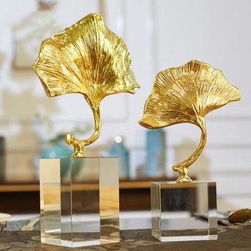 Luxury Metal Leaf Modern Art Crystal Retro Gold Home Decor Gifts & Ornaments