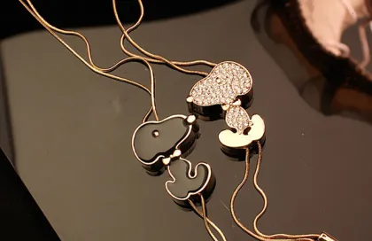 Cute Shiny Stones Animal Pendant Necklace Gold Long Necklace