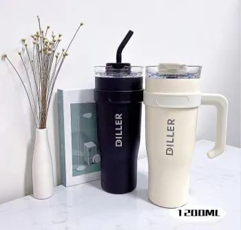 2024 New 12000ml Capacity Insulated Straw Cup with Sublimation Print, 40oz Tumbler Featuring Handles and Straws