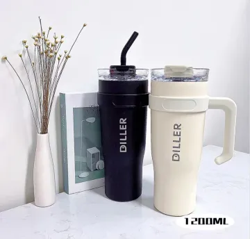 2024 New 12000ml Capacity Insulated Straw Cup with Sublimation Print, 40oz Tumbler Featuring Handles and Straws