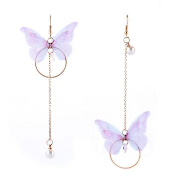 Hot Korean Retro asymmetric butterfly limitation ต่างหูมุก