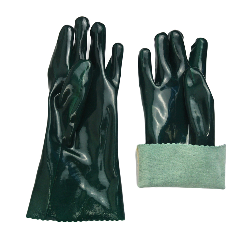 Green PVC coated gloves smooth finish 35cm