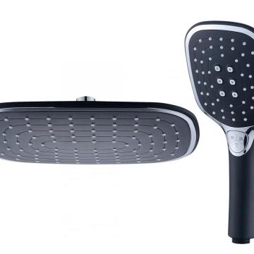 Bathroom black overhead and handheld shower head set