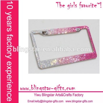 wholesale stainless steel license plate frame with rhinestone fade pink