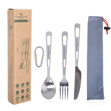 Boundless Voyage 3-Piece Portable Knife Fork Spoon Set with Nylon Pouch for Camping and Travel