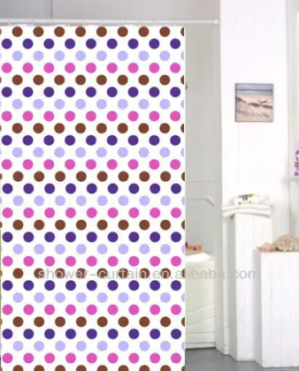 polyester fabric pink brown dots shower curtain