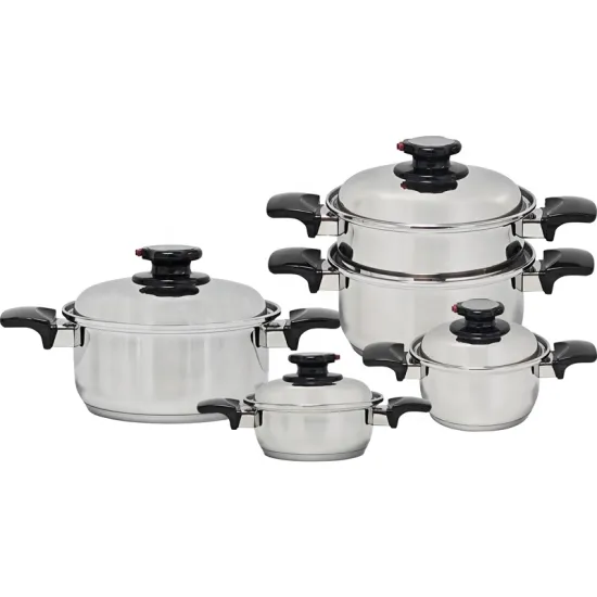 Stainless Steel 304 Waterless Greaseless Cookware Set - 9Pcs Induction Compatible Pots and Pans