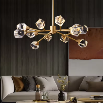 Decorative Iron LED Gold Pendant Lighting with Crystal Glass Round Hanging Ceiling Chaindelair Lights