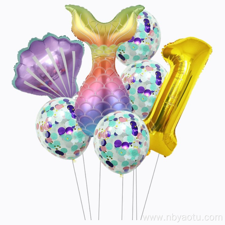 children birthday party mermaid number balloon set