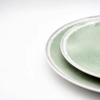 Crackle glazed ceramic dinnerware Green Ceramic Tableware
