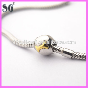 Authentic 925 Sterling Silver Thread charm bead with gold bone Fits European style Bracelet Snake Chain