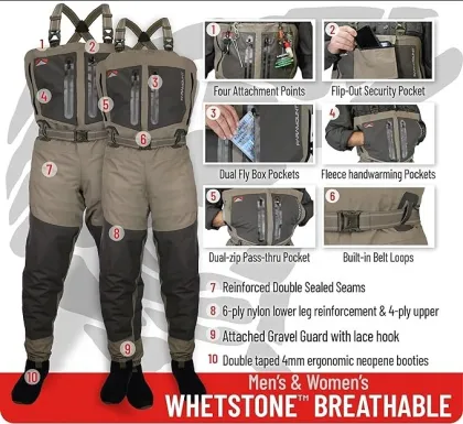 Altman Whetstone Unisex Breathable Fly Fishing Chest Waders Split Pocket Stockingfoot Fishing Waders