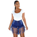 High Waisted Denim Tassels Shorts for Women