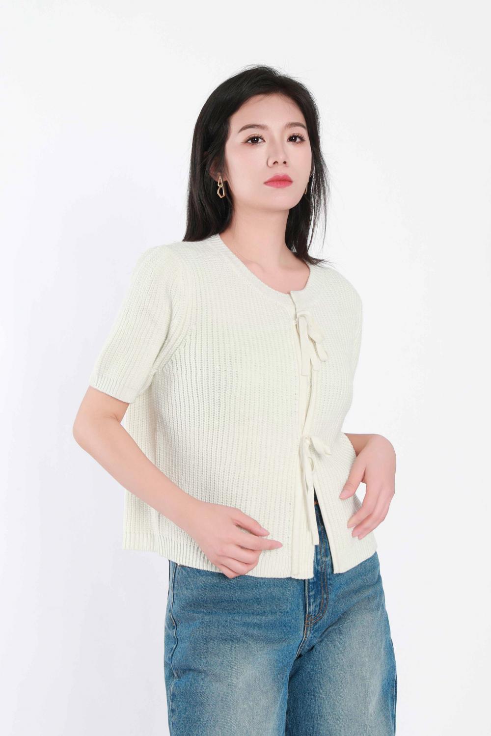 Crew-neck wol short-mouwen trui