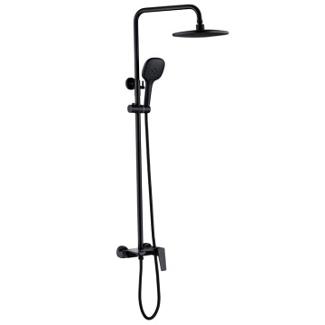 Square Shower System Column Faucet Mixer Set - Wall Mount Brass Matt Black Shower Faucet Kit with 4 Functions