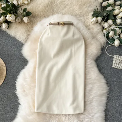 LW0236: New Autumn/Winter Woolen Dress with Matching Slim-Fit Wrap Hip Skirt