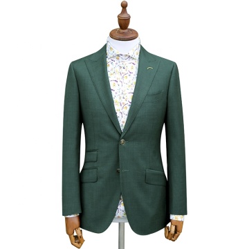 Bespoke Green Notch Lapel Blazer Wool Fabric Suits
